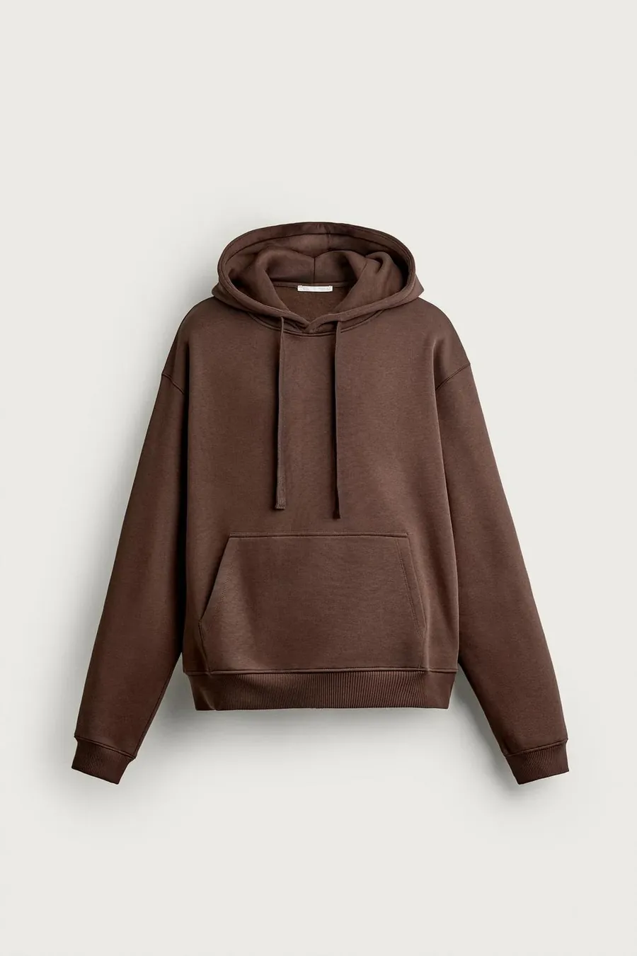 A plain chocolate brown pullover hoodie with drawstrings and a kangaroo pocket